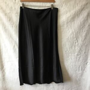 Calvin Klein Black Satin Maxi Flare Skirt with Side Zipper